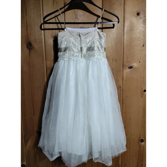 David's Bridal child size 4 formal dress beige & white flower girl jr bridesmaid - Picture 12 of 16